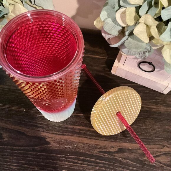 Starbucks Red & Gold Ombre Studded Tumbler With Straw 24 Oz - Picture 3 of 4